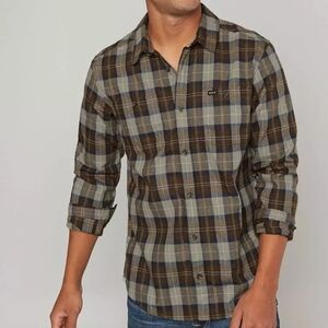 RVCA Brown and Olive Plaid Button-Down Shirt
